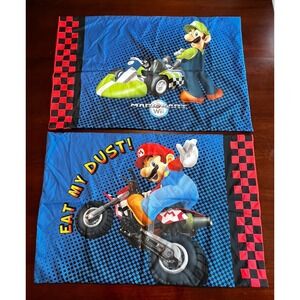 Vintage Nintendo Super Mario Bros Mario Kart Mario‎ Luigi 2 Pillowcases